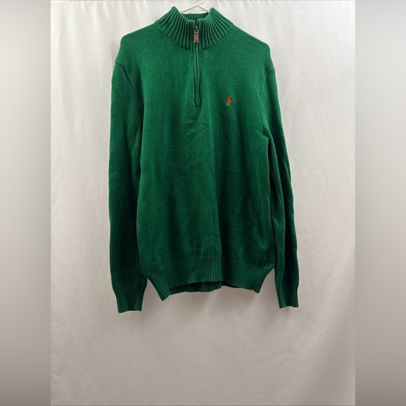 Polo Ralph Lauren Other - Polo Ralph Lauren Sweater Mens M Green 1/4 Zip Pullover Orange Pony Cotton